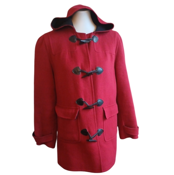 Charter’s Club Wool Blend Duffle Coat Hooded Red and Black Women's Small - Picture 1 of 9